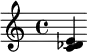  \relative c' { <c des e> } 