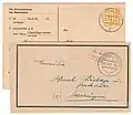 Karte mit 6-Pfg.-AM-Post Marke vom 28. September 1945 und „Gebühr-bezahlt“-Stempel