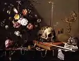 Adriaen van UtrechtStillleben mit Blumenvase und Totenkopf, ca. 1642, Öl auf Leinwand, 67 × 86 cm