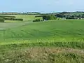 Agri Bavnehøj und das Dorf Agri von Westen.