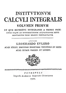 Titelblatt der Institutiones calculi integralis (Band 1) von 1768