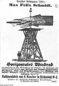 Horizontal-windmühle mit klappenden Flügeln (1880)