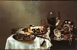 MahlzeitstilllebenWillem Claesz. HedaStillleben mit Brombeerpastete, 1631, Öl auf Holz, 54 × 82 cm, Gemäldegalerie Alte Meister, Dresden