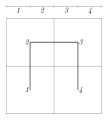 Abb. 3a: 1. Iteration 
  
    
      
        
          H
          
            1
          
        
      
    
    {\displaystyle H_{1}}
  
 der Hilbert-Kurve