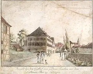 Zum Goldenen Trauben (aquarellierte Radierung, 1799)