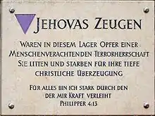 Tafel zum Gedenken an Jehovas Zeugen (Bibelforscher)