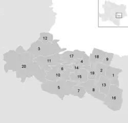 Lage der Gemeinde Bezirk Mödling   im Bezirk Mödling (anklickbare Karte)