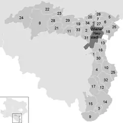 Lage der Gemeinde Bezirk Wiener Neustadt-Land   im Bezirk Wiener Neustadt-Land (anklickbare Karte)