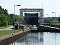 Blick vom Oberwasser auf die neue Schleuse