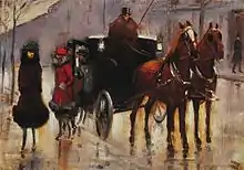 Damen, einer Droschke entsteigend, 1920, Öl auf Leinwand, 49 × 69,5 cm