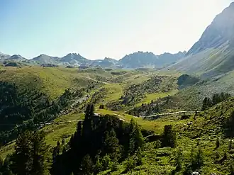 Blick Richtung Meidpass oberhalb von St. Luc, Nähe Hotel Weisshorn.