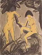 Otto Mueller: Zwei weibliche Akte am Baum, 1923