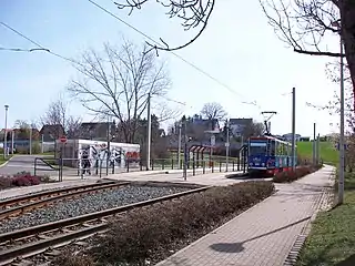 Endhaltestelle der Straßenbahn in Neuplanitz (seit 2005)
