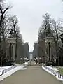 Potsdam, Park Sanssouci, Blick entlang der Hauptallee zum Neuen Palais, Entfernung etwa 2 km