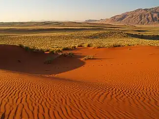 Tirasberge mit den Dünen des Namib-Naukluft-Nationalparks im Vordergrund
