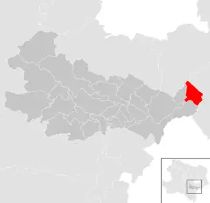 Lage der Gemeinde Reisenberg im Bezirk Baden (anklickbare Karte)
