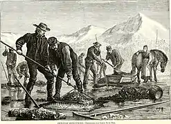 Auswascharbeiten am See zur Gewinnung von Eisenerz, Schweden 1897
