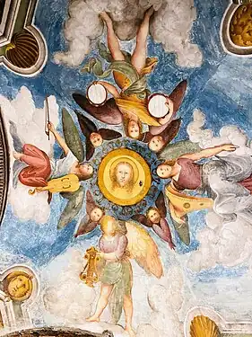Maestro delle storie di Sant’Agnese, die Veronika mit musikalischen Engeln, Gewölbe der Krypta.