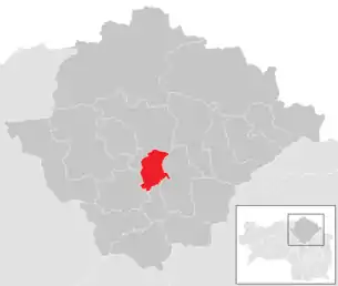 Lage der Gemeinde Sankt Lorenzen im Mürztal im Bezirk Bruck-Mürzzuschlag (anklickbare Karte)