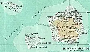 Karte der Senjawin-Inseln mit Pakin im Nordwesten