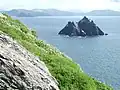 Blick von Skellig Michael auf Little Skellig und das Festland