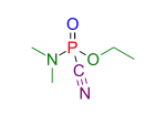 Tabun (vereinfachte Strukturformel ohne Berücksichtigung der  Stereochemie am Phosphoratom)