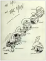 The mo (moustache) and the man. Satirischer Cartoon aus The Billy book: Hughes abroad. „Cartoons by David Low (1891–1963)“. Originalveröffentlichung 1918. Übersetzt: „Der Schnurrbart und der Mann“. Barttracht und deutscher Militarismus in der Karikatur von David Low.