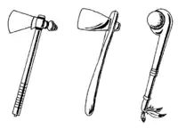 Verschiedene Formen des Tomahawks: Axt, Beil und Streitkeule bzw. Hammer
