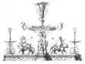 Silberner Tafelaufsatz, Entwurf von V. Teirich (1873)
