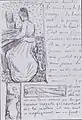 Margerite Gachet am Klavier und Gegenüberstellung des Porträts mit Die Ebene von Auvers, Zeichnungen im Brief vom 28. Juni 1890