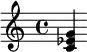  \relative c' { <c es g> } 