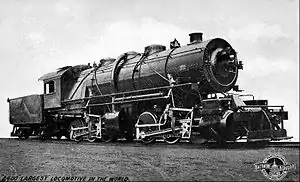 A builder's photo of "Old Maude", the Baltimore and Ohio Railroad's (B&O) mallet locomotive, circa 1900. This post card was made to promote the B&O showing what was the largest locomotive in the world at the time the photograph was made.