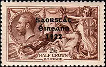 Irish Free State three-line overprint Saorstát Éireann 1922 on 2s 6d King George V stamp